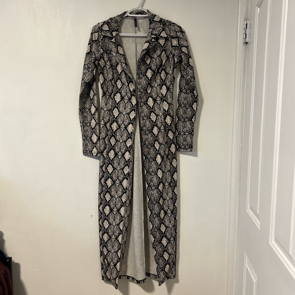 Elegant Long Sleeve Snake Print Duster Cardigan